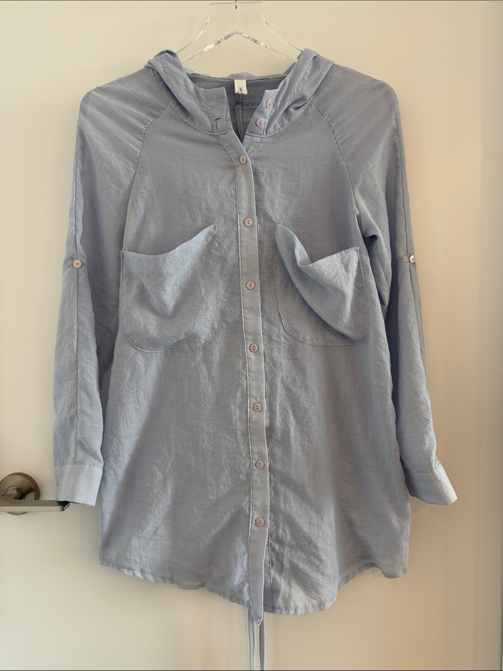 Lovely Ann - Light Blue Hooded Button-Up Shirt